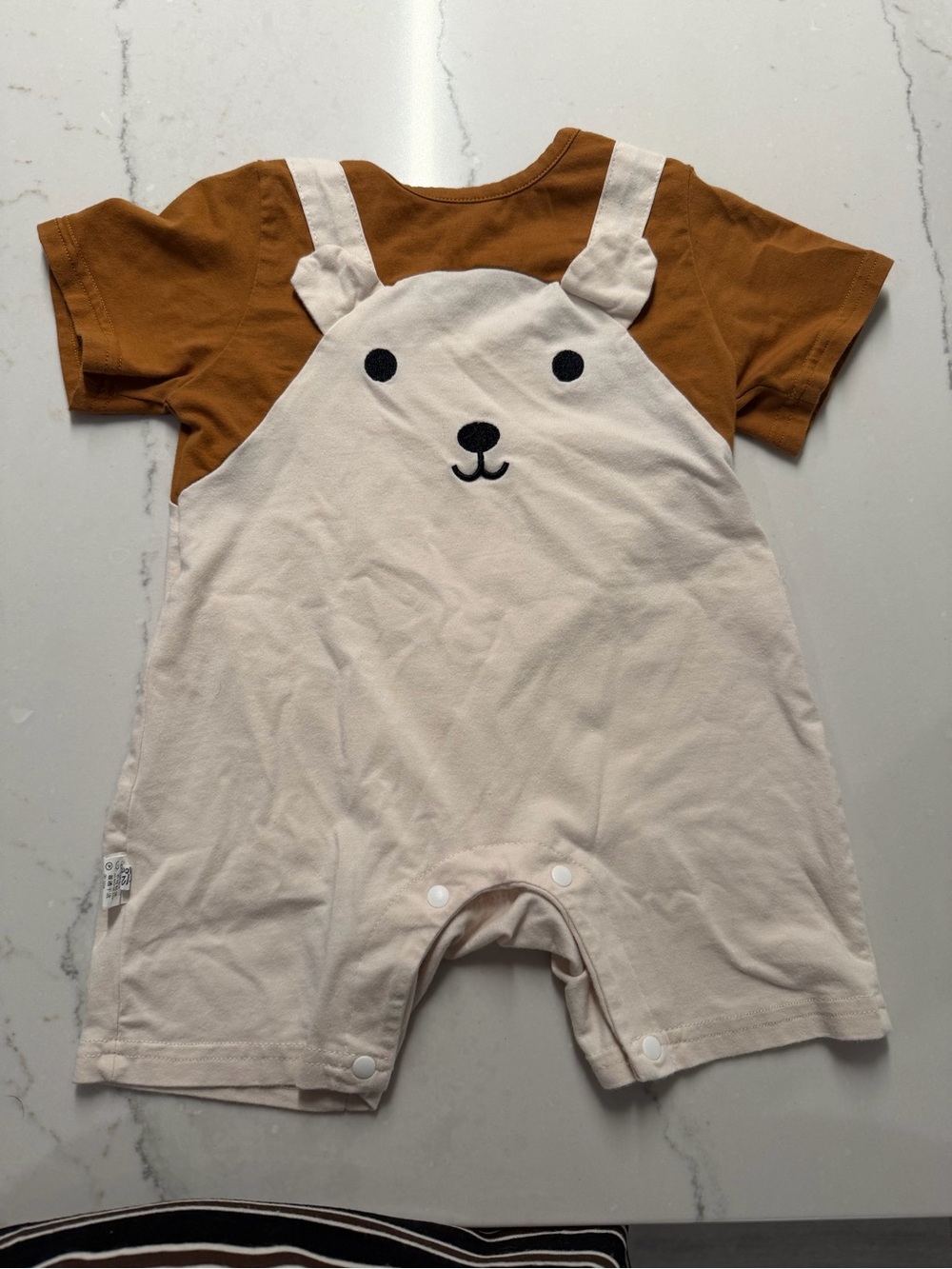 Source Unknown Rust and Cream Bear Face Short Romper